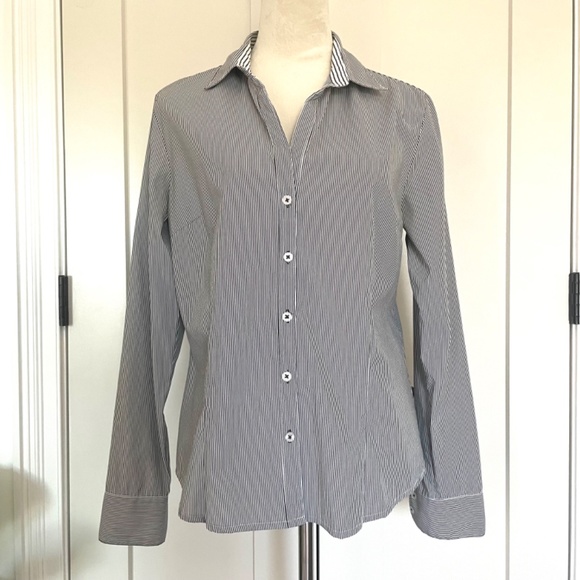 H&M- Grey & White Striped Button Up Blouse- Women’s US 12 - Picture 2 of 9